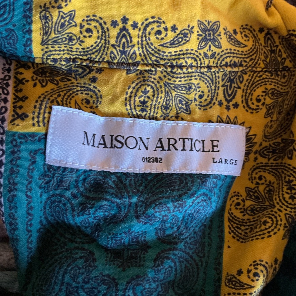 Maison Article Shirt Mens Paisley Color Block AOP SS Camp Collar Button Up Lg - Picture 9 of 16